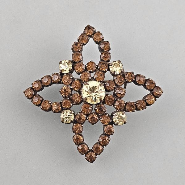 Modeschmuck-Brosche Vintage gelb / braune Strasssteine