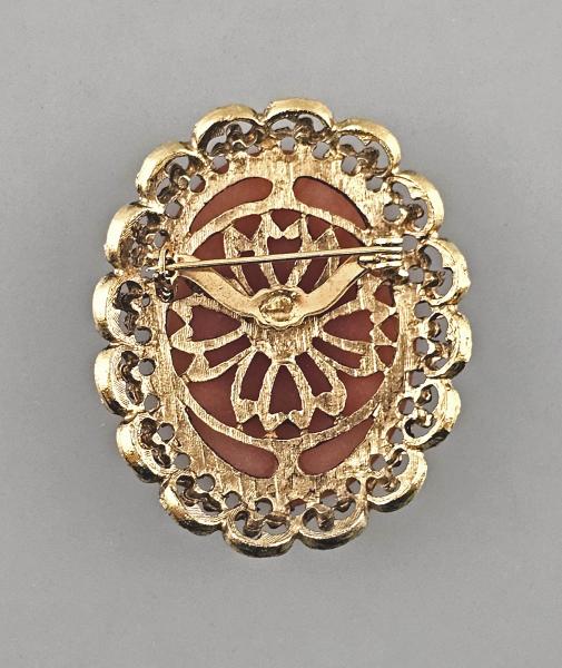 Modeschmuck-Brosche Vintage Gemme vergoldet