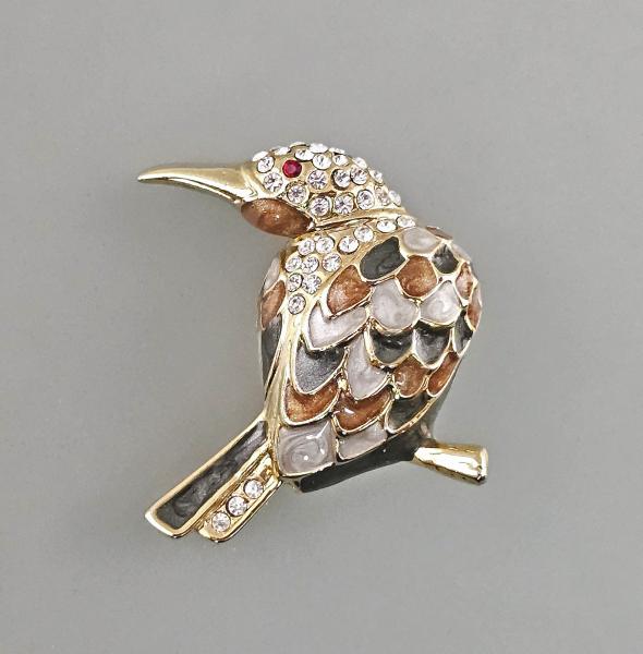 Modeschmuck-Brosche Vintage Vogel Emailarbeit Strasssteine