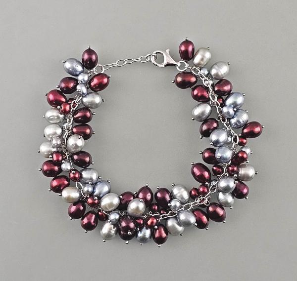 Armband Süßwasserperlen grau dunkelrot Vintage