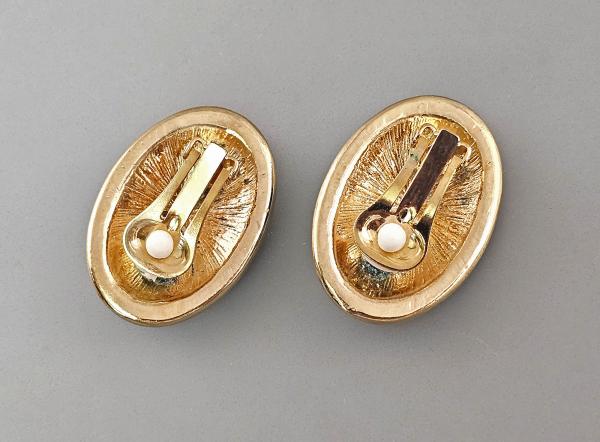 Modeschmuck-Ohrclips Vintage vergoldet blau emailliert