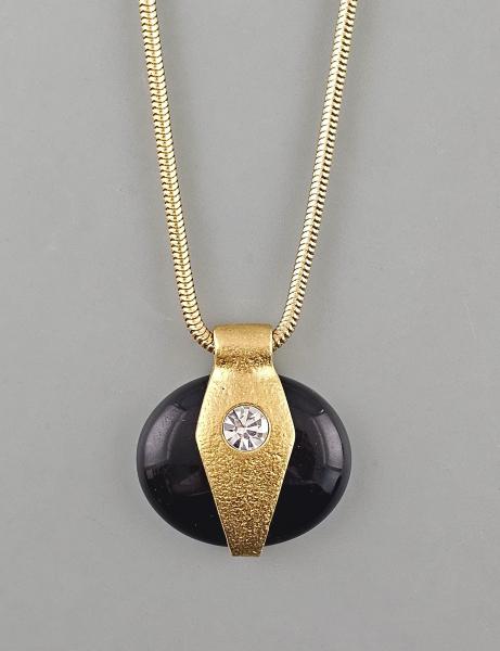 Modeschmuck-Kette Vintage Schlangenkette schwarzer Stein Strass vergoldet