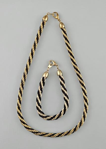 Modeschmuck-Kette mit Armband Vintage schwarz-goldenes Flechtband