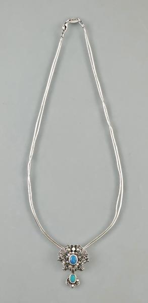 Opal-Markasiten-Anhänger / Brosche an Silberkette