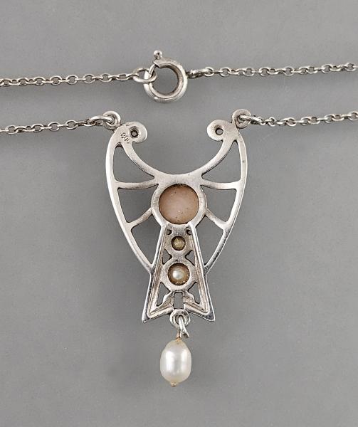 Jugendstil-Collier Rosenquarz Perle