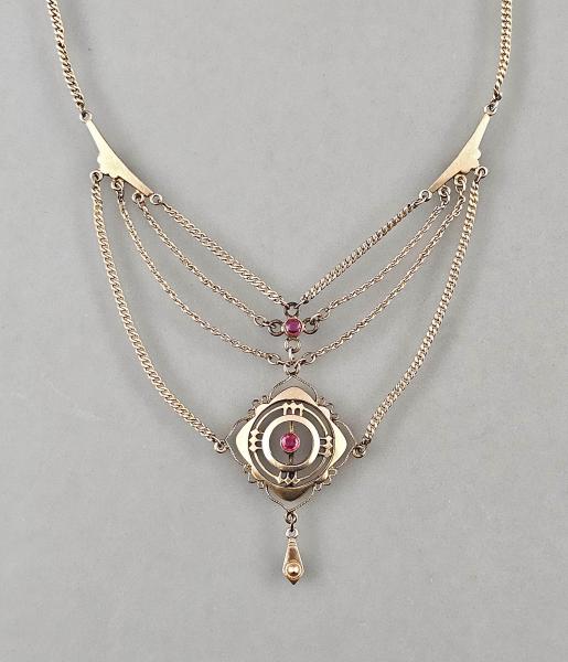Jugendstil Collier mit roten Steinen
