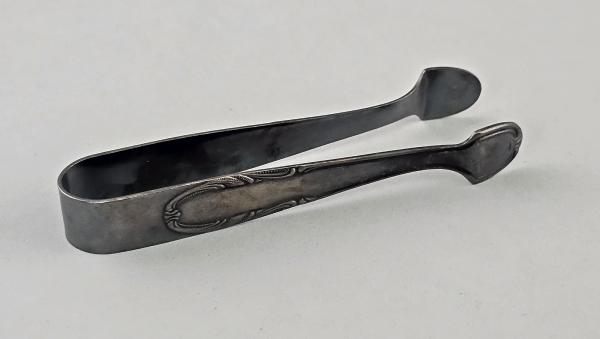 Versilberte Zuckerzange 90er Auflage Rocaillen L 11 cm