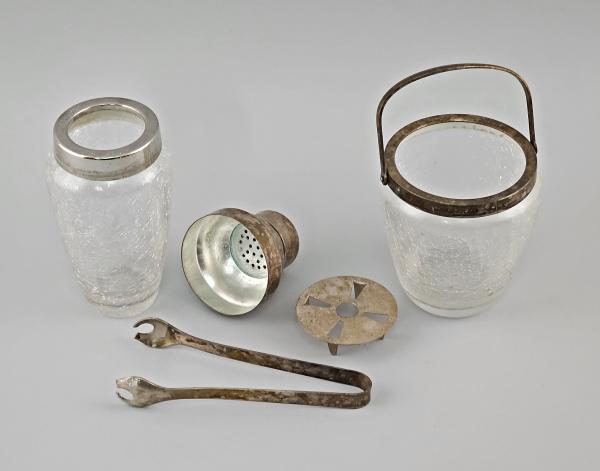 Shaker und Eiswürfeleimer Eisglas versilberter Rand
