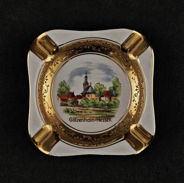 Vergoldet Andenken Aschenbecher Götzenhain / Hessen