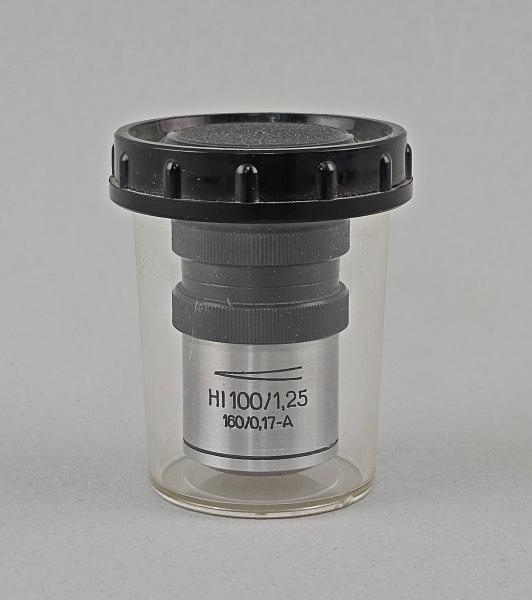 Mikroskop-Objektiv Carl Zeiss Jena HI 100/1,25 160/0,17-A Irisblende RMS