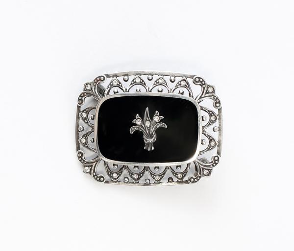 Brosche mit Onyx und Swarovski