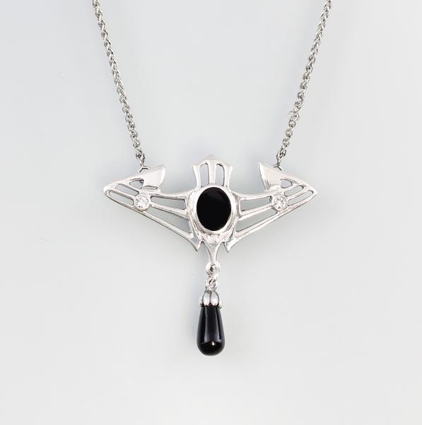 Jugendstil Collier Swarovski und Onyx