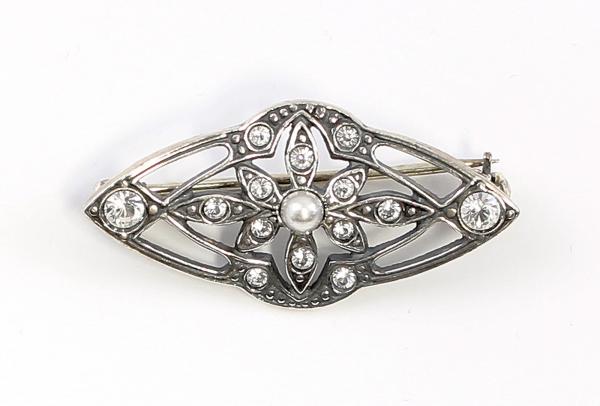 Jugendstil Brosche Swarovski und Perle