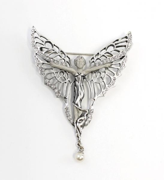 Jugendstil Brosche Schmetterlingsfrau Swarovski Perle