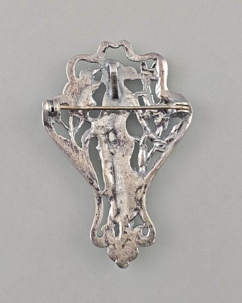 emaillierte Jugendstil Brosche schöne Frau
