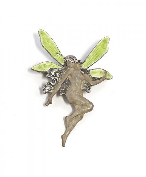 emaillierte Jugendstil Brosche Elfe