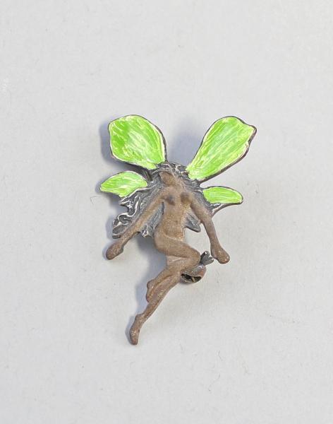 emaillierte Jugendstil Brosche Elfe