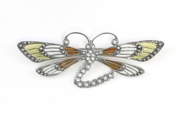emaillierte Jugendstil Brosche Libelle Swarovski