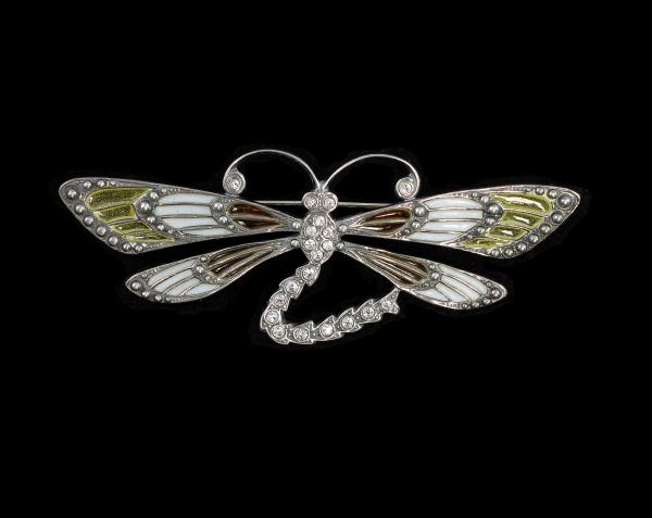 emaillierte Jugendstil Brosche Libelle Swarovski