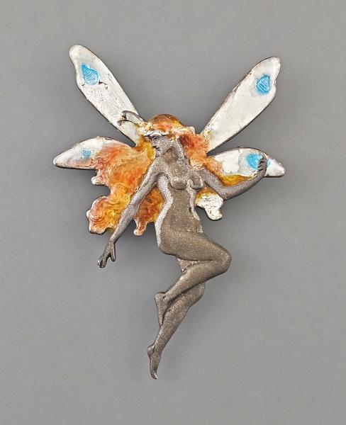 emaillierte Jugendstil Brosche Anhänger Elfe