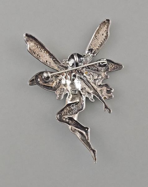 emaillierte Jugendstil Brosche Anhänger Elfe