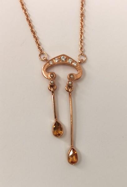 Collier rotvergoldet mit Citrin Zirkonia Perle