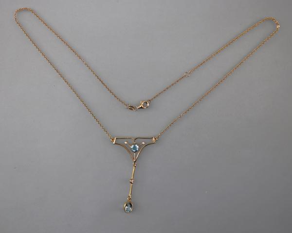 Jugendstil Collier mit Blautopas und Zirkonia