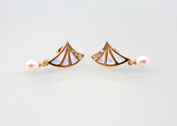 Jugendstil Ohrringe Zirkonia emailliert Perle