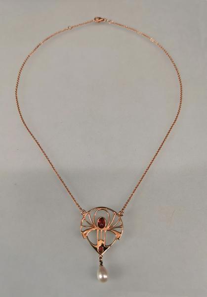 Collier rotvergoldet Granat Perlen