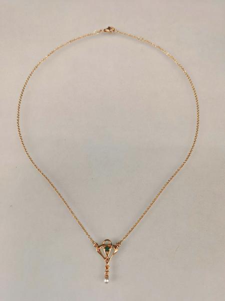 Collier gelbvergoldet Smaragd Perle