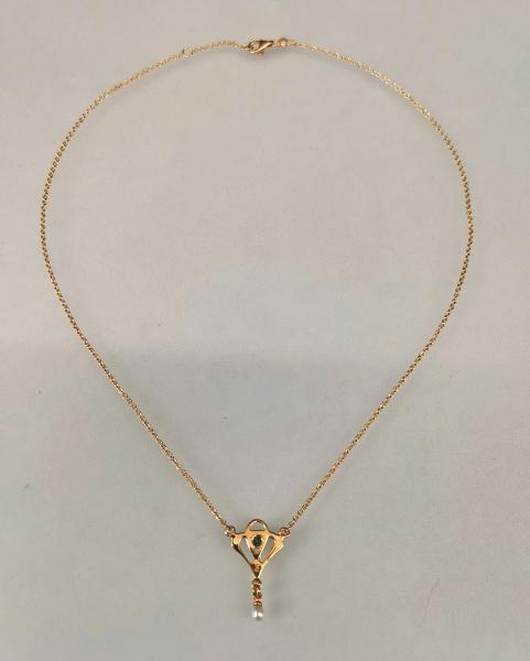 Collier gelbvergoldet Smaragd Perle