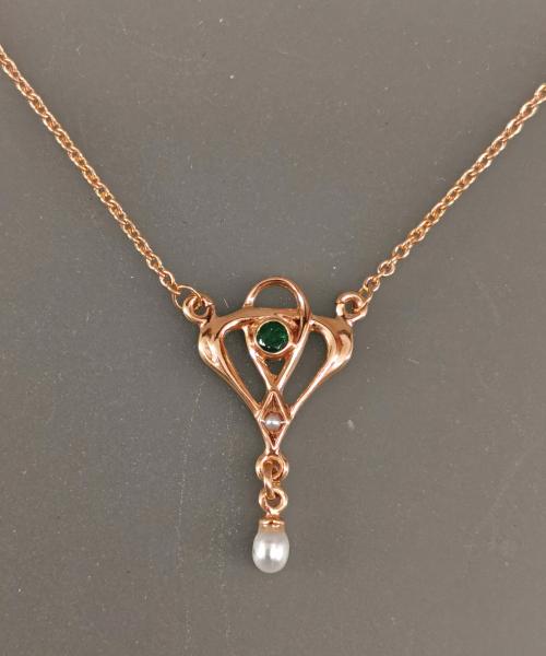 Collier gelbvergoldet Smaragd Perle