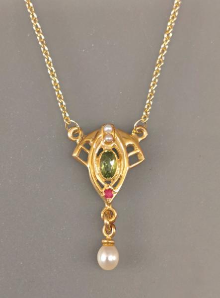 Collier Peridot Rubin Perle