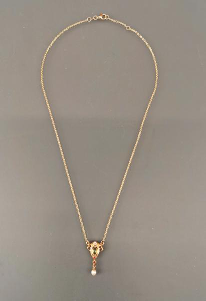 Collier Peridot Rubin Perle