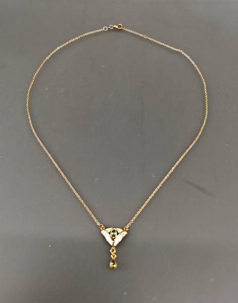 vergoldetes Collier Emaille hellgrün Peridot Jugendstil