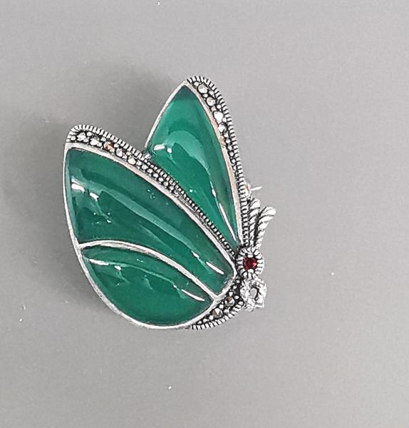 Anhänger Brosche Markasiten Grünachat Schmetterling 2x3cm
