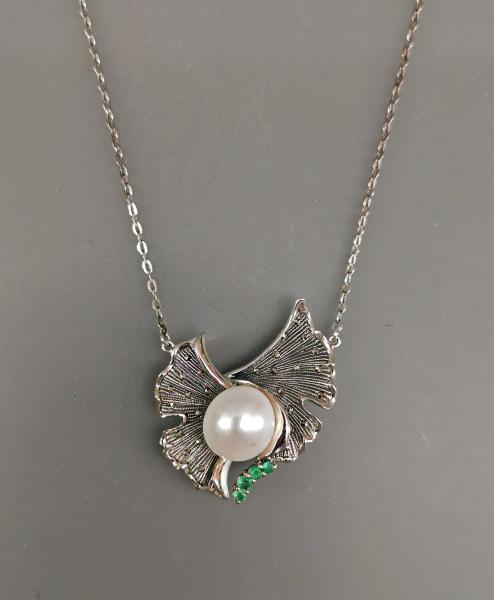 Smaragd Perlen Collier mit Markasiten