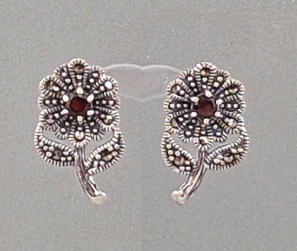 Granat Markasiten Ohrringe Blume