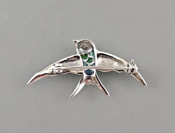 emaillierte Brosche Markasiten Schwalbe 3,5x2cm