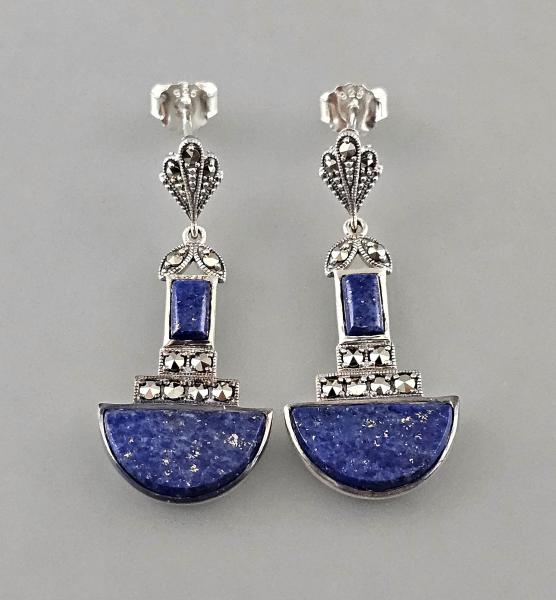 Lapislazuli Ohrringe Art déco mit Markasiten