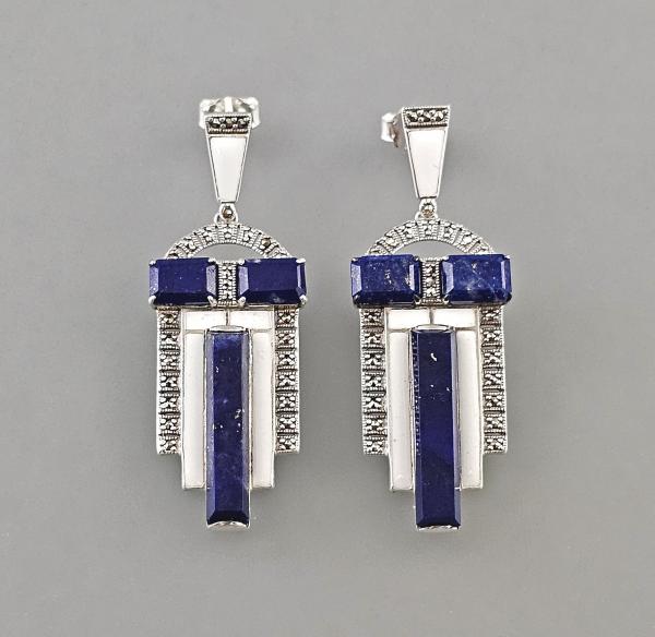 Lapislazuli Ohrringe Art déco emailliert