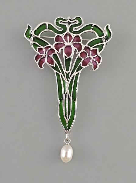 emaillierte Brosche Anhänger Perle 4,5x7cm Jugendstil