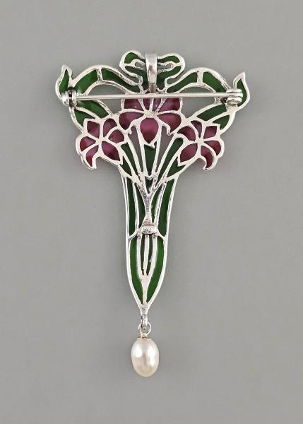 emaillierte Brosche Anhänger Perle 4,5x7cm Jugendstil