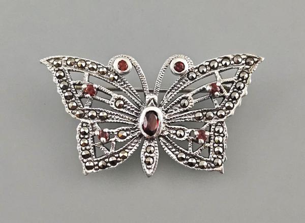Granat Markasiten Brosche Schmetterling 4,5x3cm