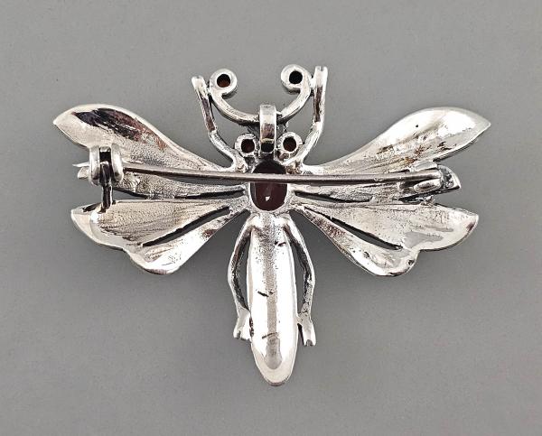 Granat Markasiten Anhänger Brosche Libelle 4,5x4cm