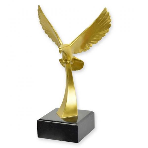 Bronze Skulptur fliegende Taube gold stilisiert