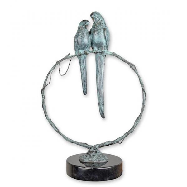 Bronze Skulptur Papageienpaar auf Ring