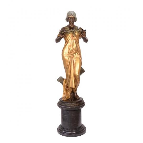 Bronze Skulptur Jugendstil Dame farbig