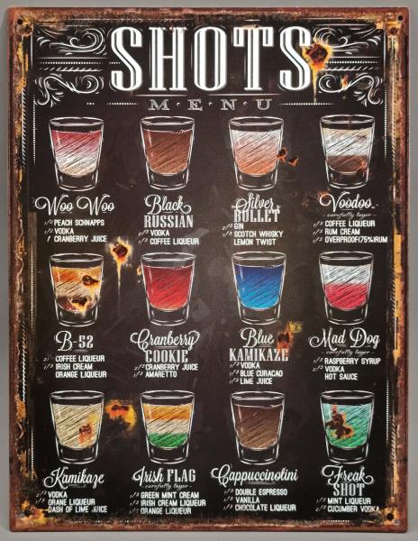 Blechschild Shots Menu