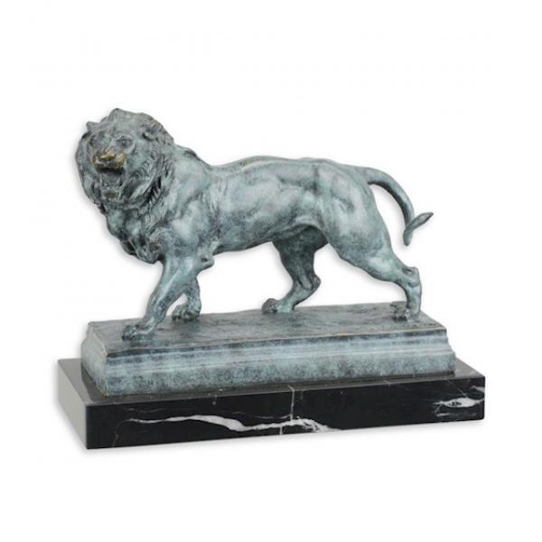 Bronze Skulptur Löwe grünes Finish